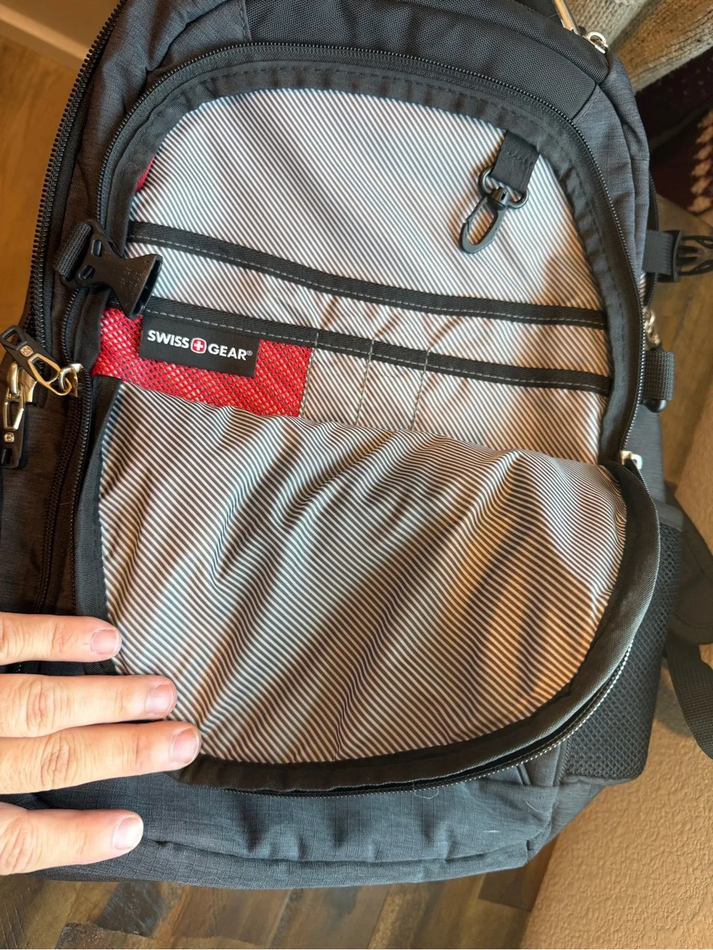 SwissGear Grey Travel Backpack with Red Cross Logo